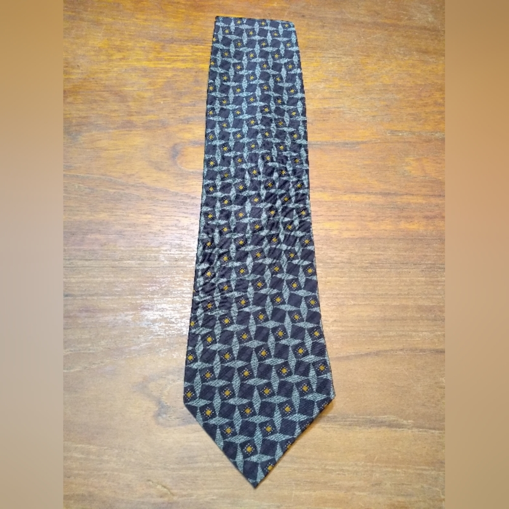 Giorgio Armani Tie; Purple, Blue, Gold Diamond Pattern; 100% Silk, Made … - Picture 2 of 9